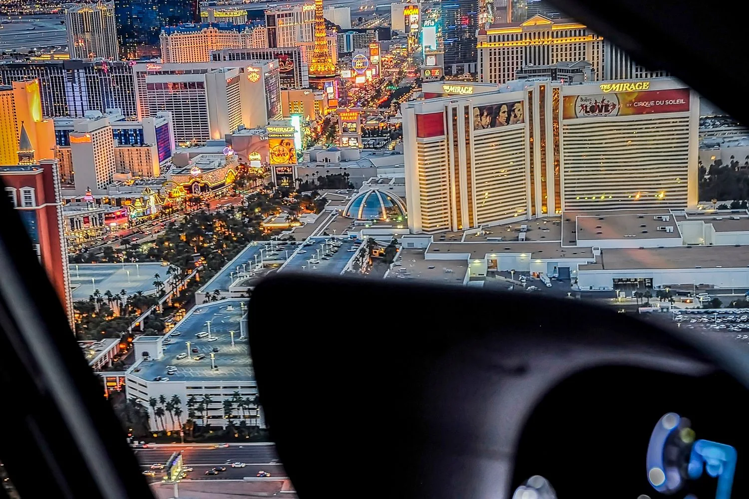Helicopter Night Flight over the Strip