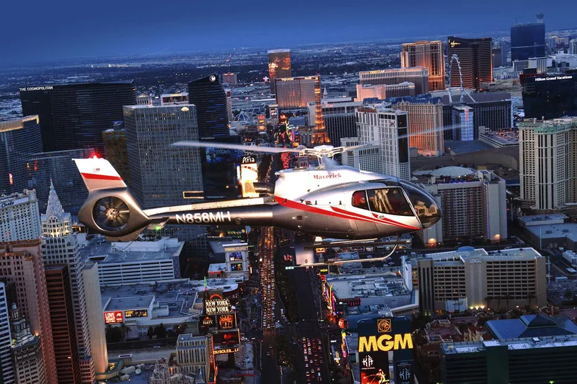 Helicopter Night Flight over the Strip